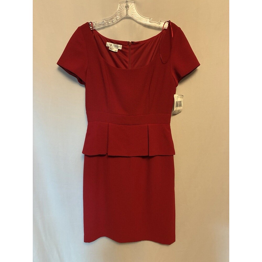 Kay Unger Red Size 4 Crepe Textured Peplum Dress NWT